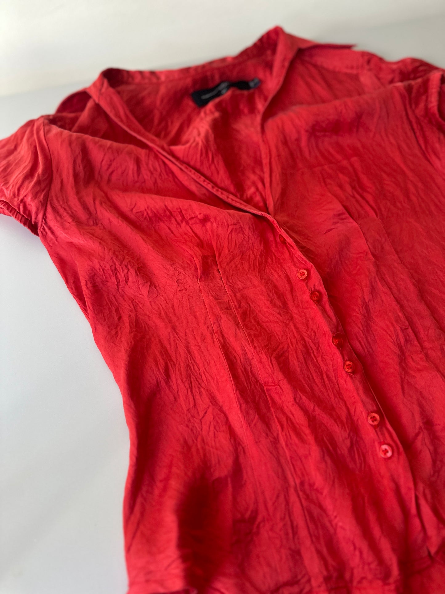 red silk blouse