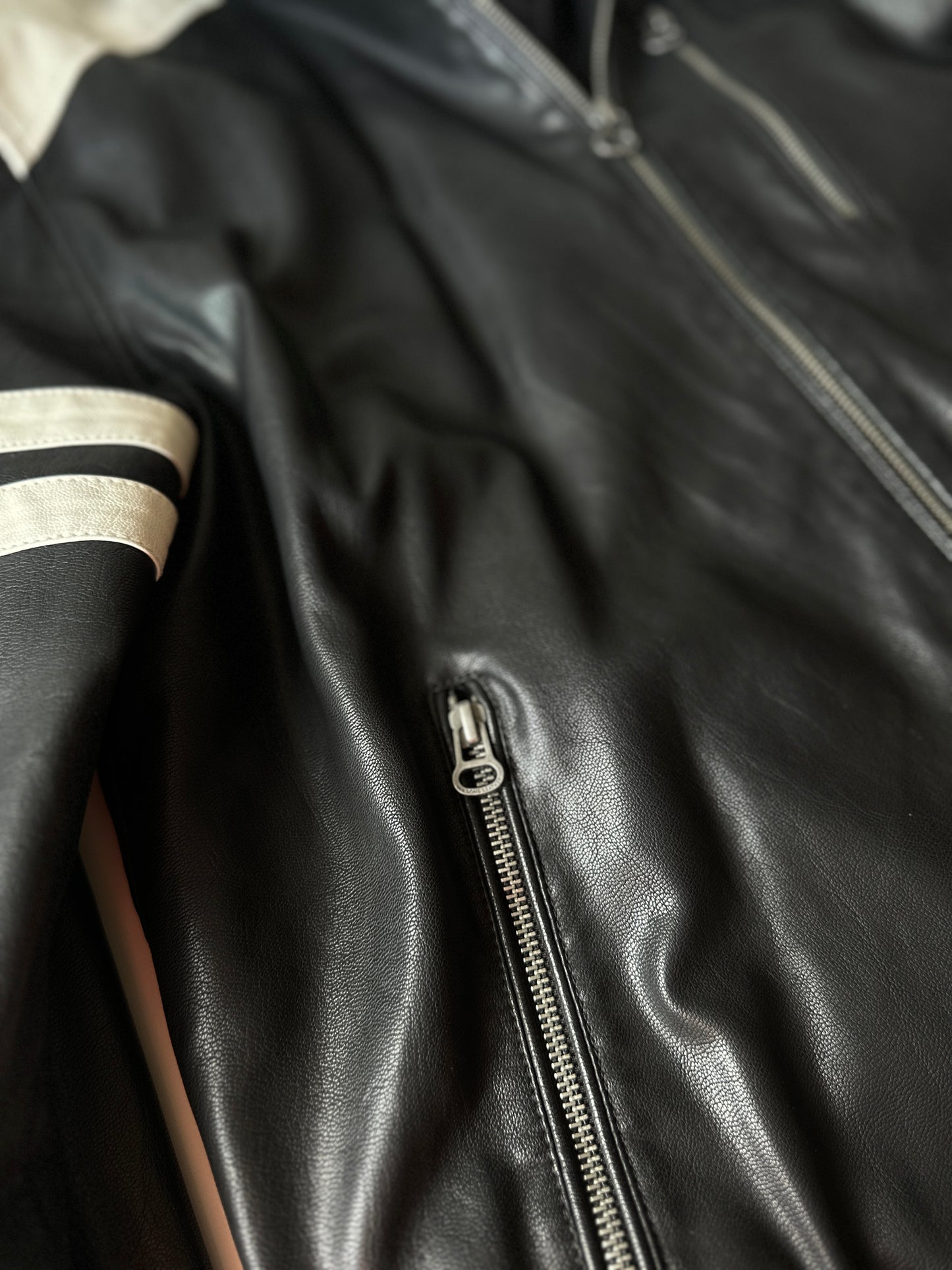 black & white motorcycle jacket