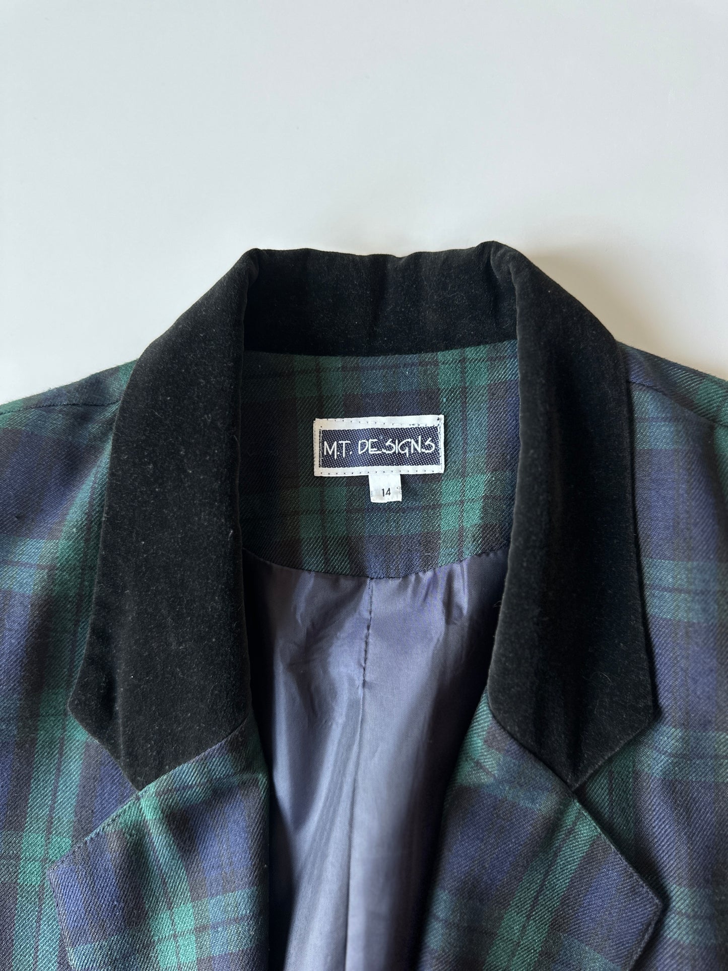 green & navy tartan blazer