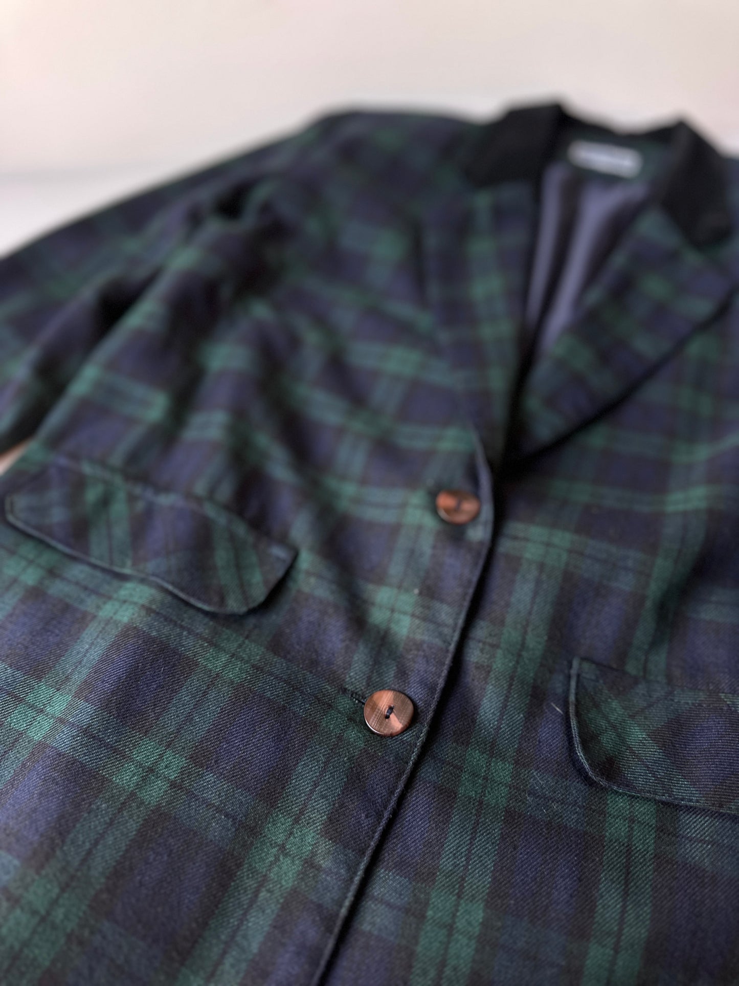 green & navy tartan blazer