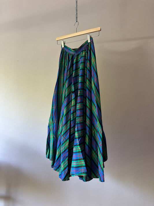 multicoloured shimmery gingham long skirt