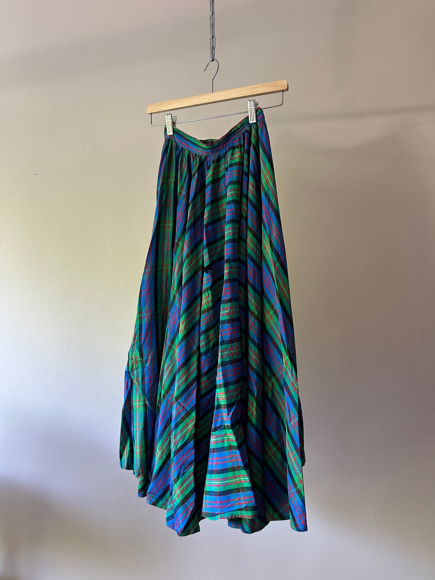 multicoloured shimmery gingham long skirt