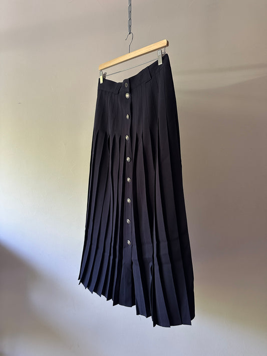 navy pleated midi skirt