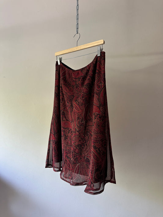 red paisley midi skirt