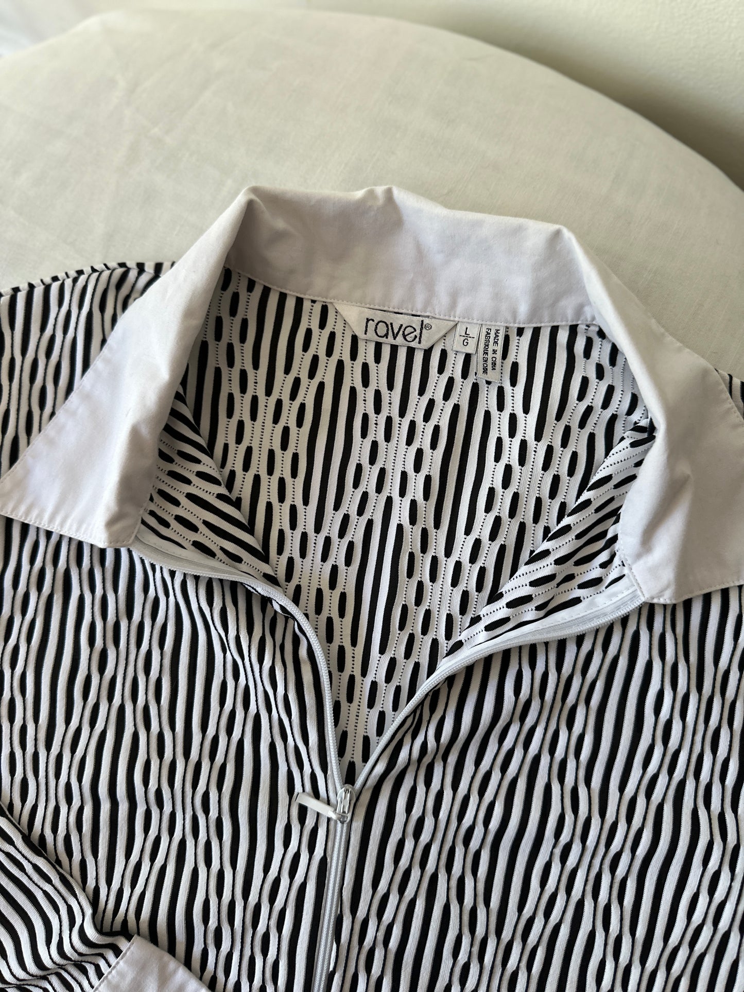 double zip black and white button up