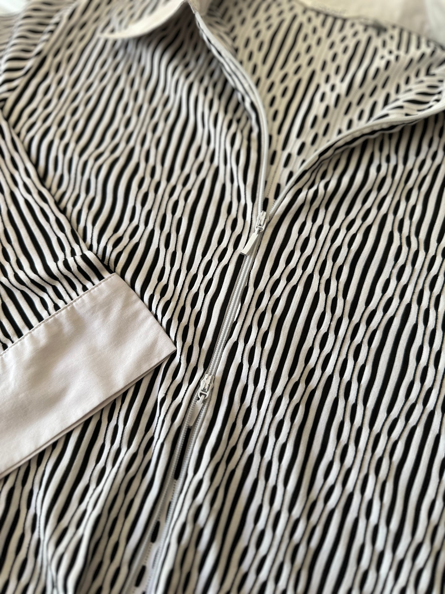double zip black and white button up