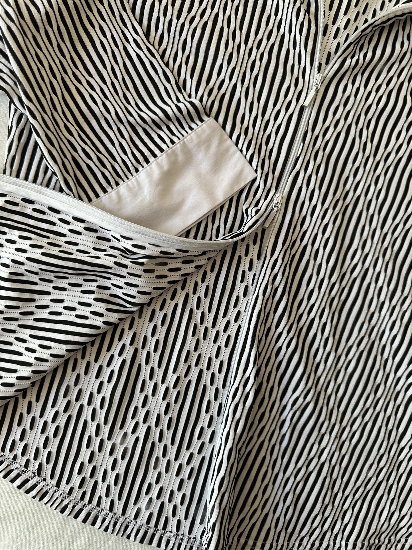 double zip black and white button up