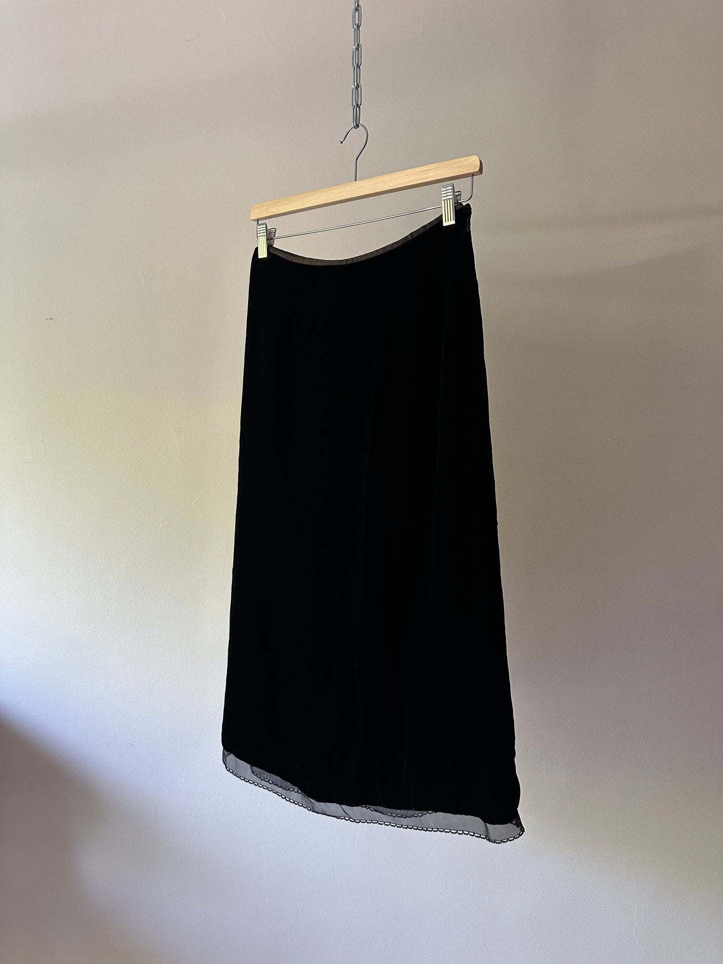 black velvet midi skirt