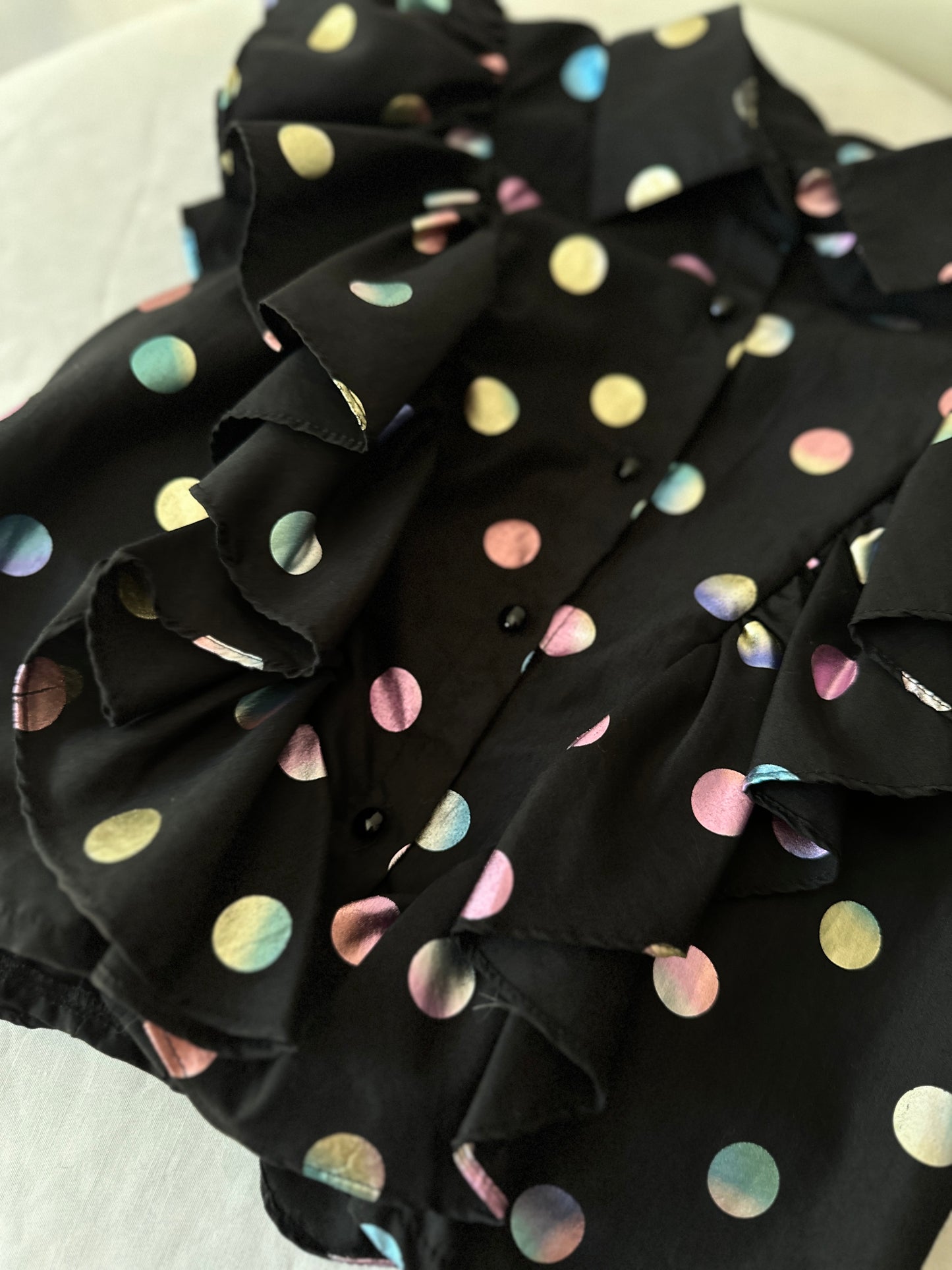 polka dot ruffled button up