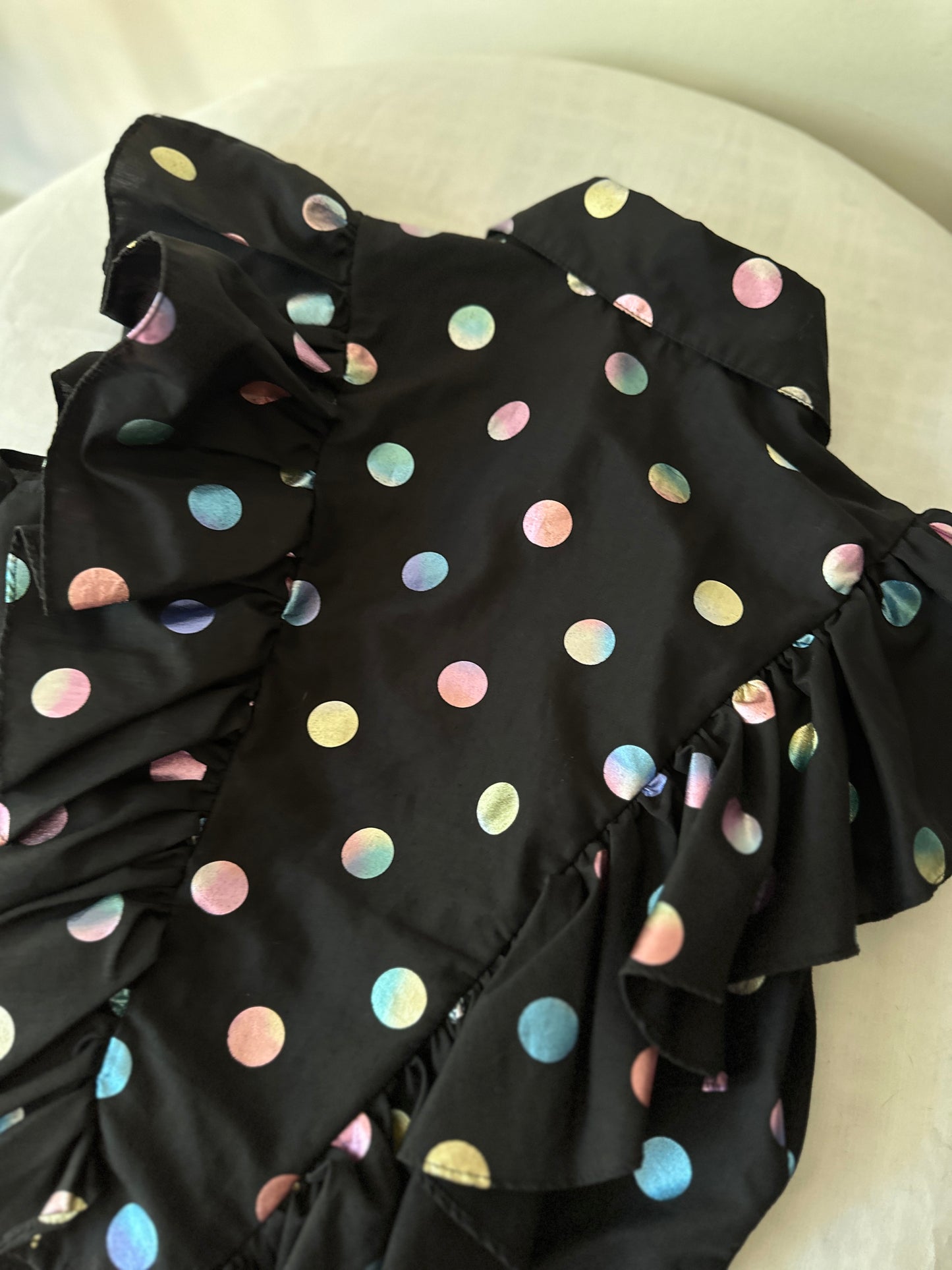 polka dot ruffled button up