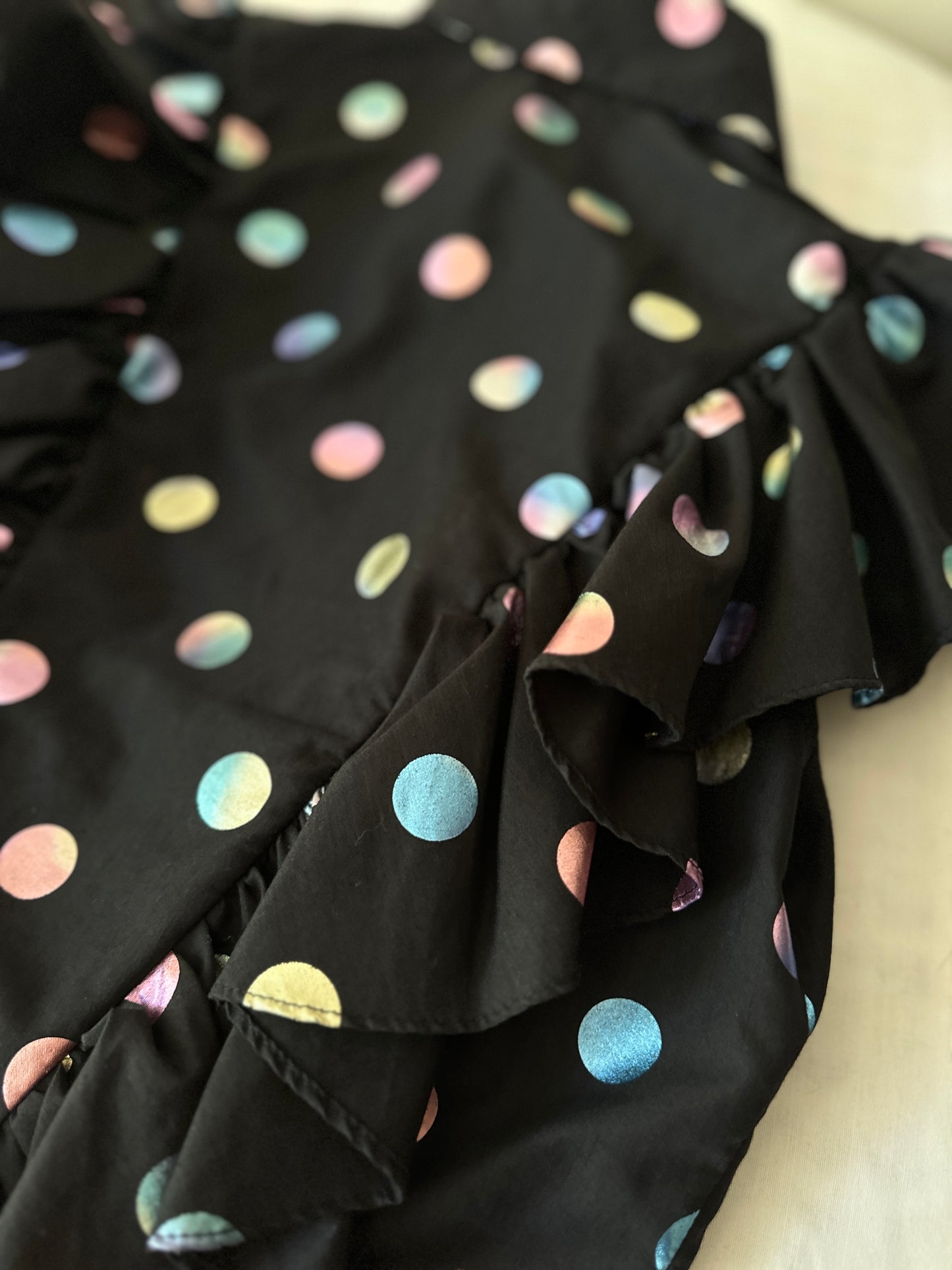 polka dot ruffled button up