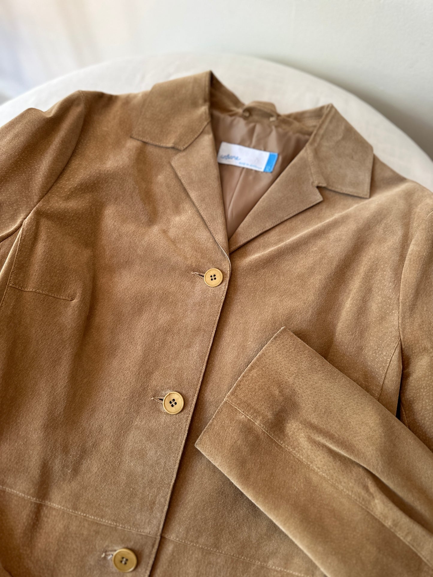 camel suede mid trench coat