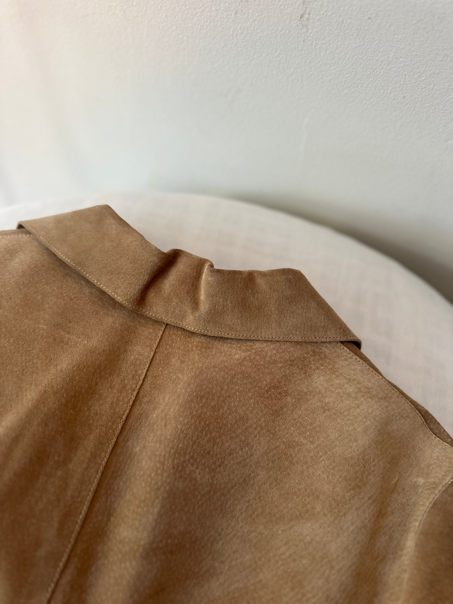camel suede mid trench coat