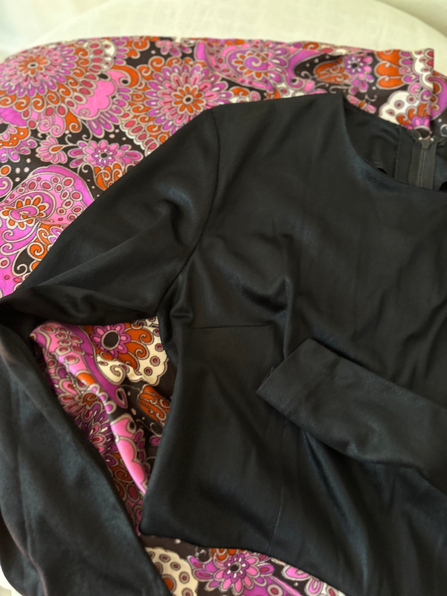 70s long sleeve two tone maxi dress