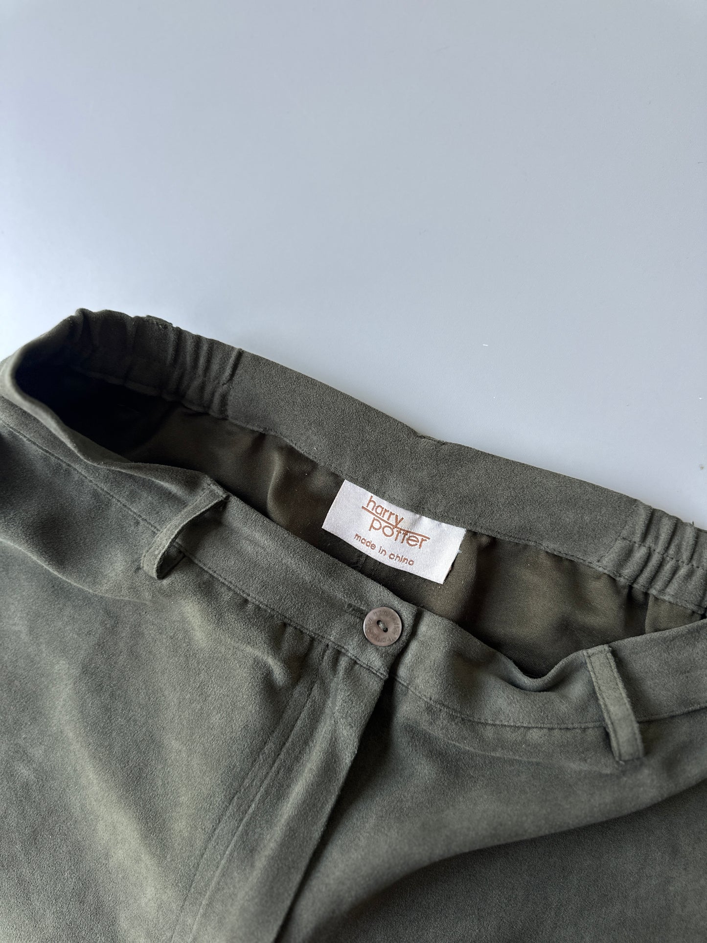 khaki suede pants