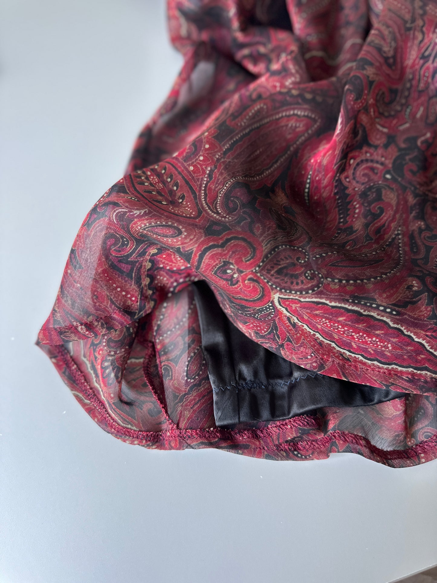 red paisley midi skirt