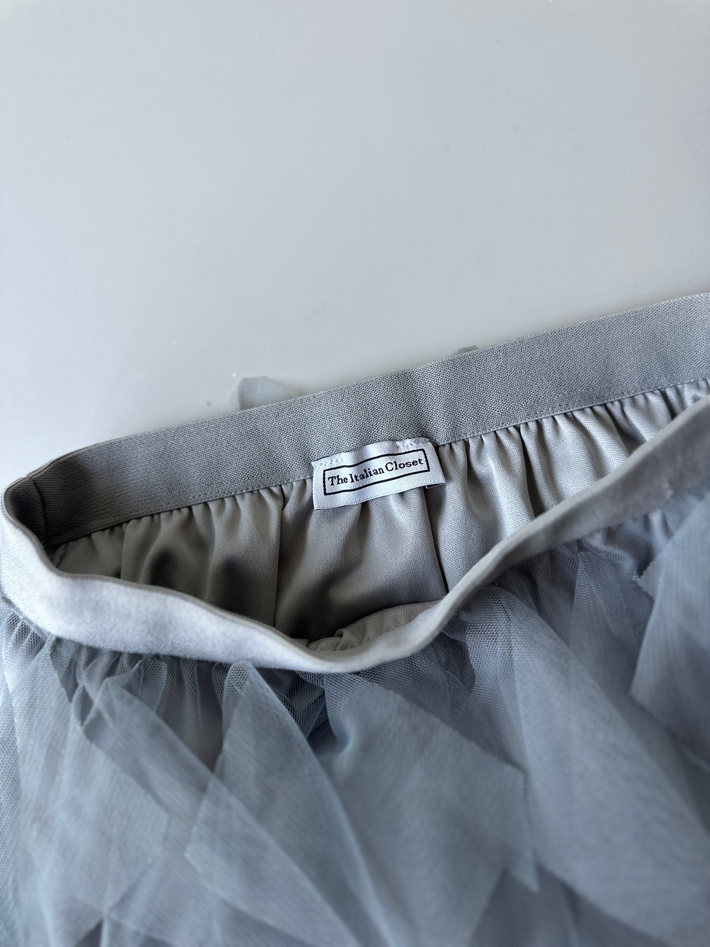 grey tulle ruffled midi skirt