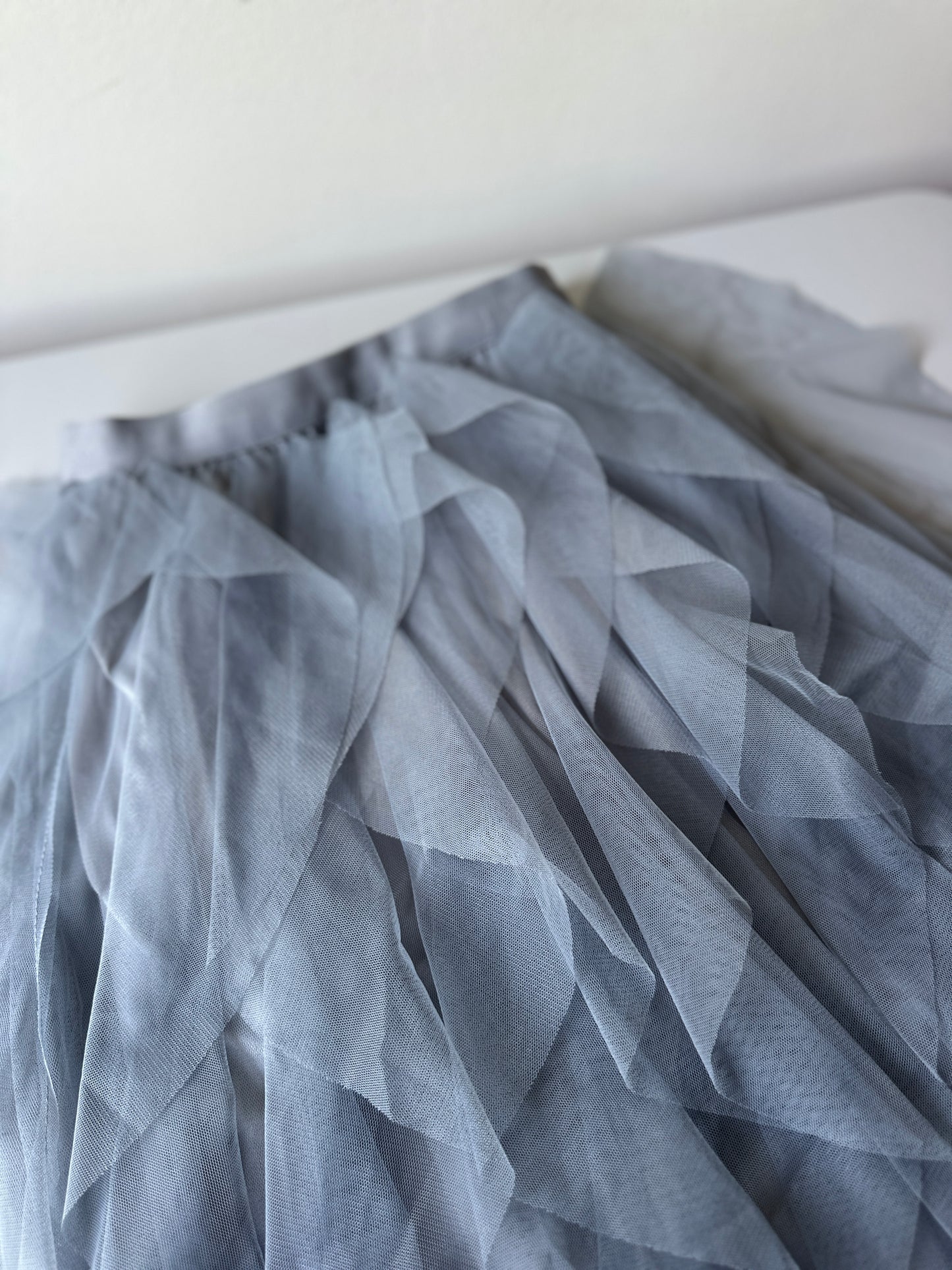 grey tulle ruffled midi skirt