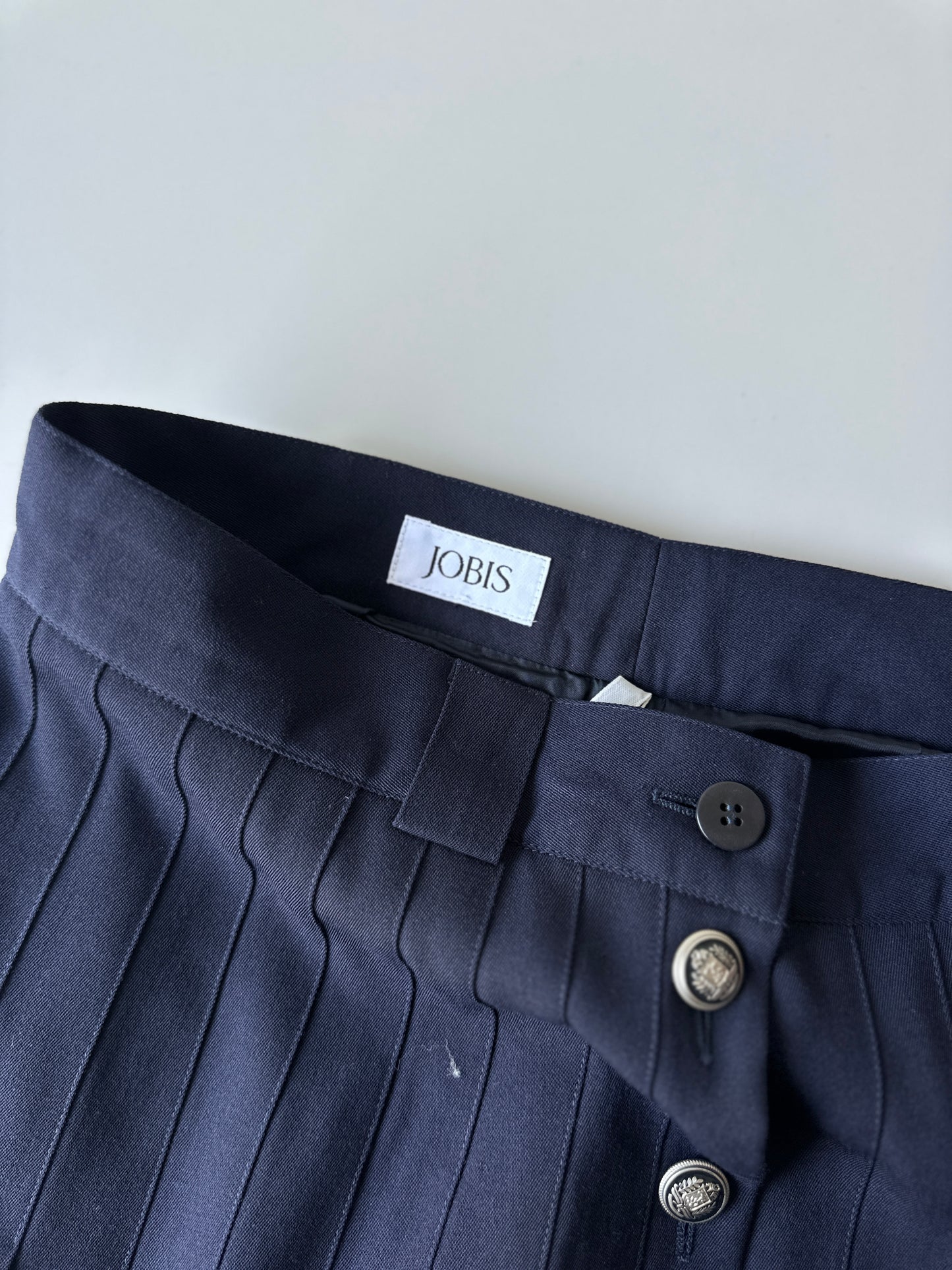 navy pleated midi skirt