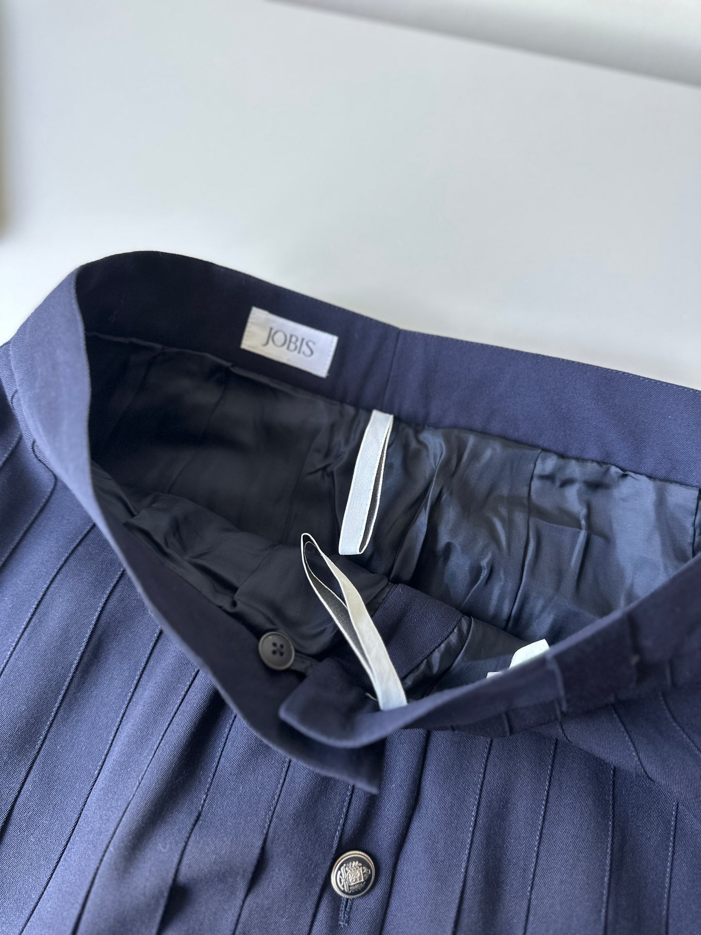 navy pleated midi skirt