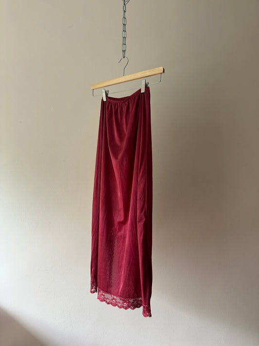 dyed red midi slip skirt