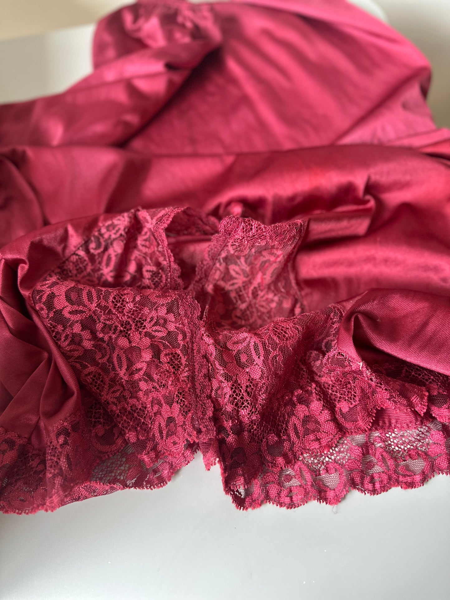 dyed red midi slip skirt