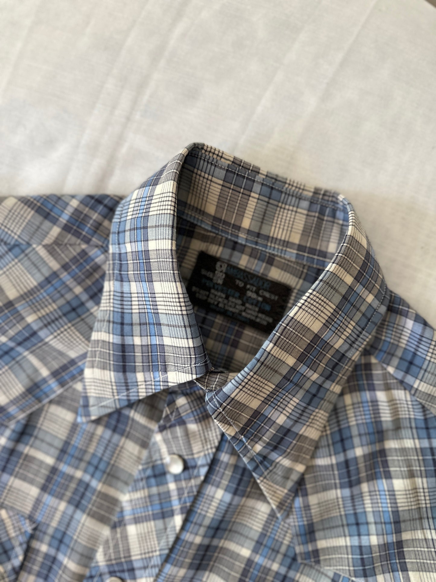 blue cross stitch button up