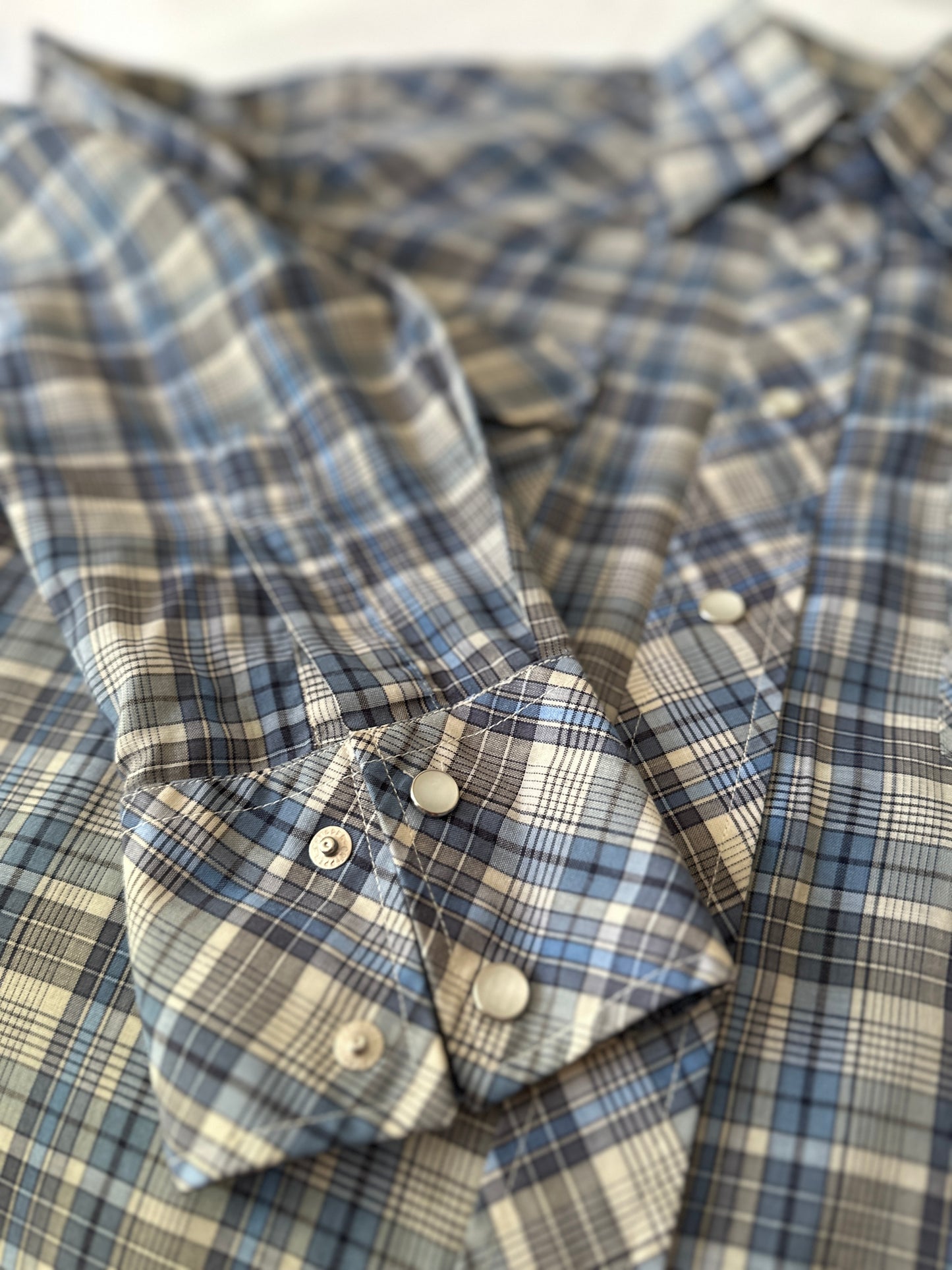 blue cross stitch button up