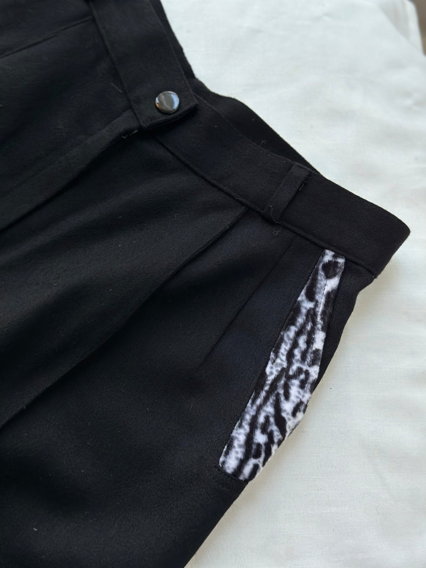 unique printed black woollen trousers