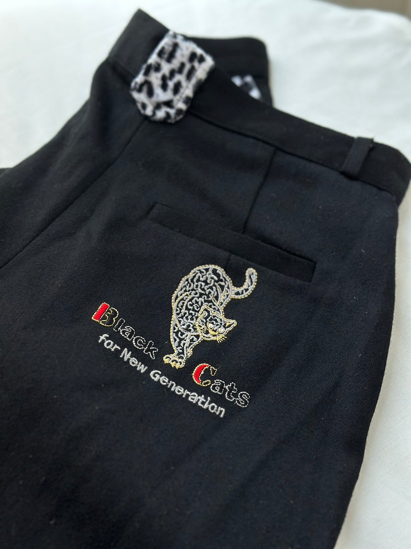 unique printed black woollen trousers