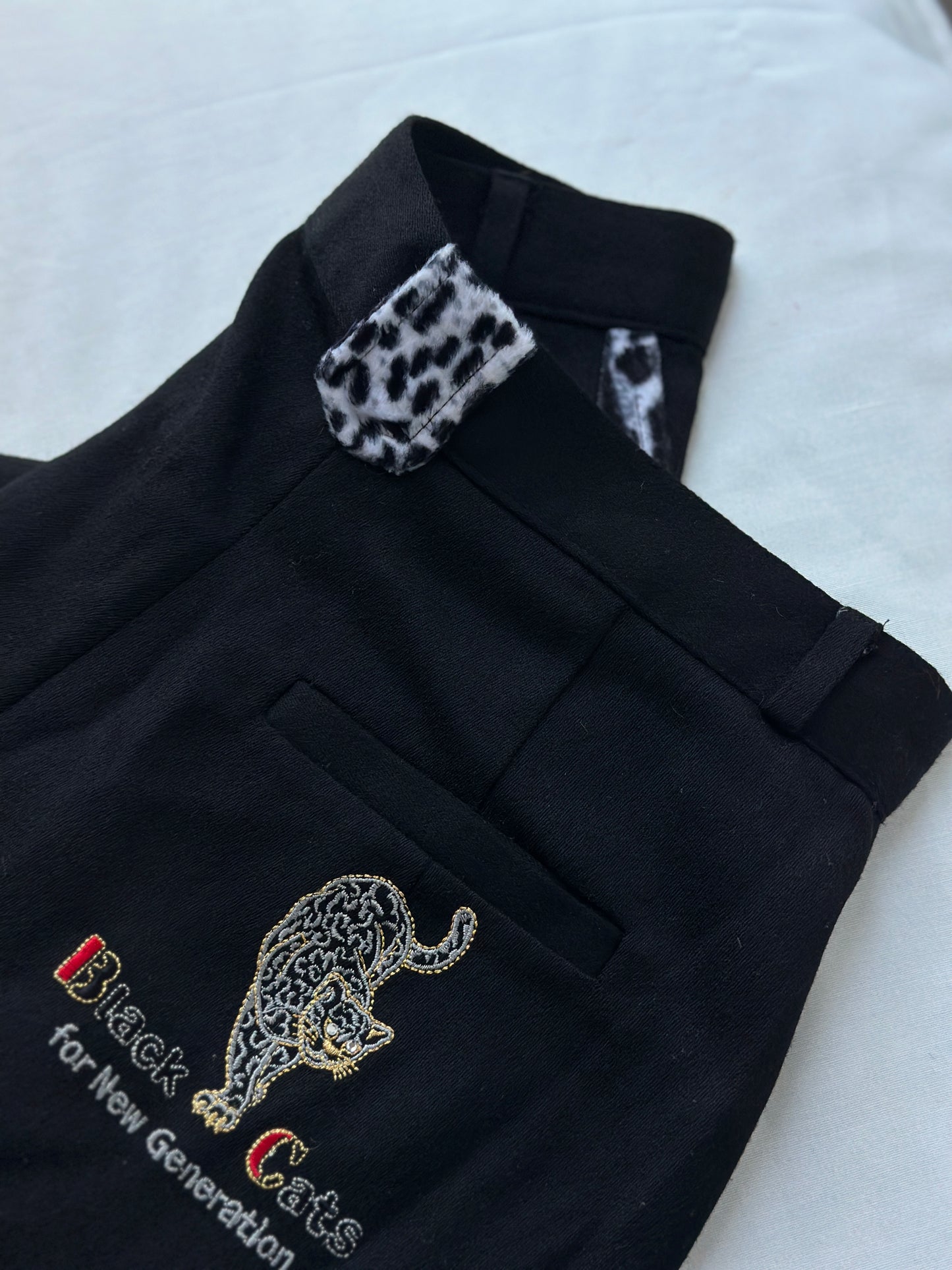 unique printed black woollen trousers