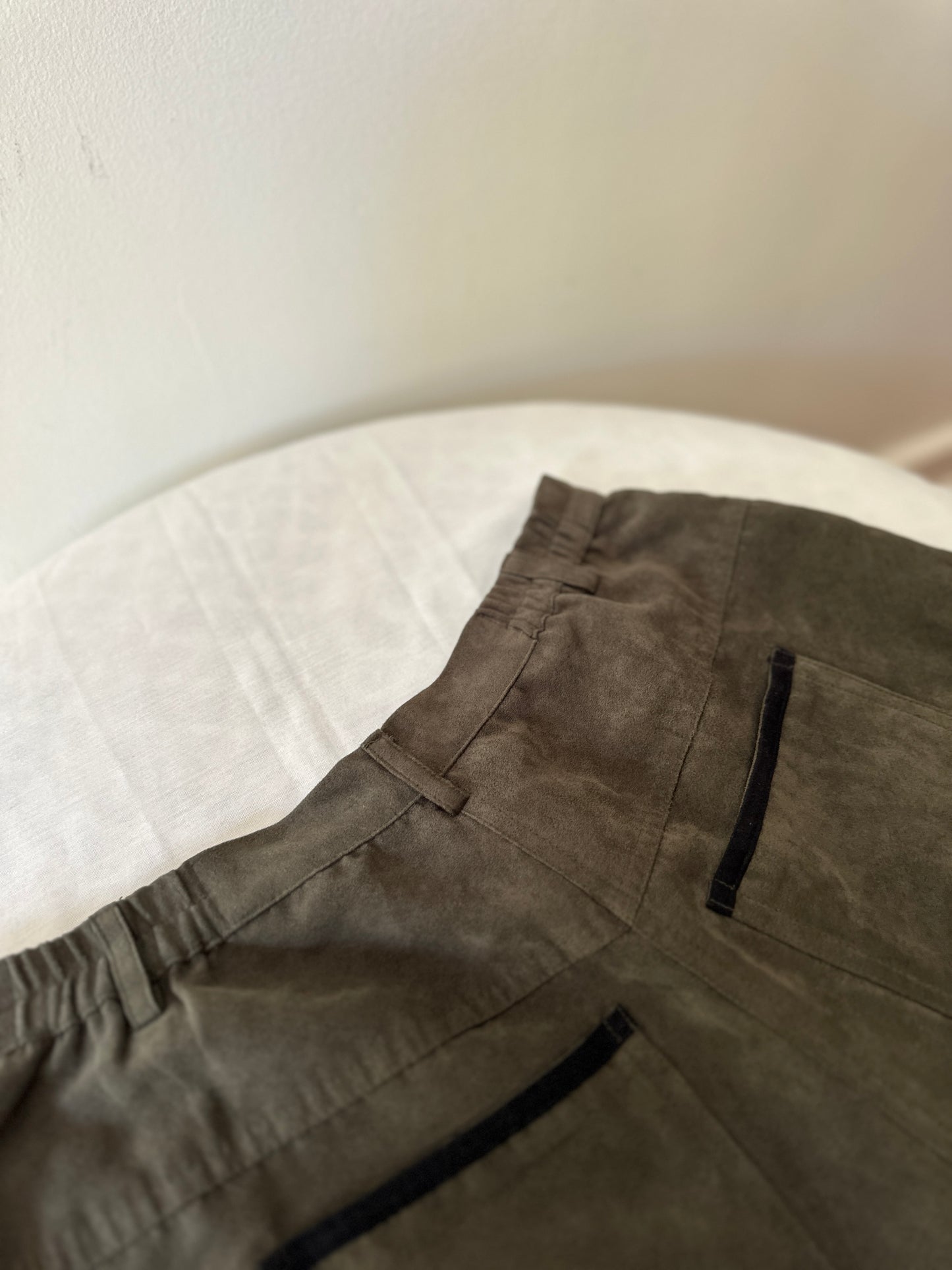 khaki suede high waist pants