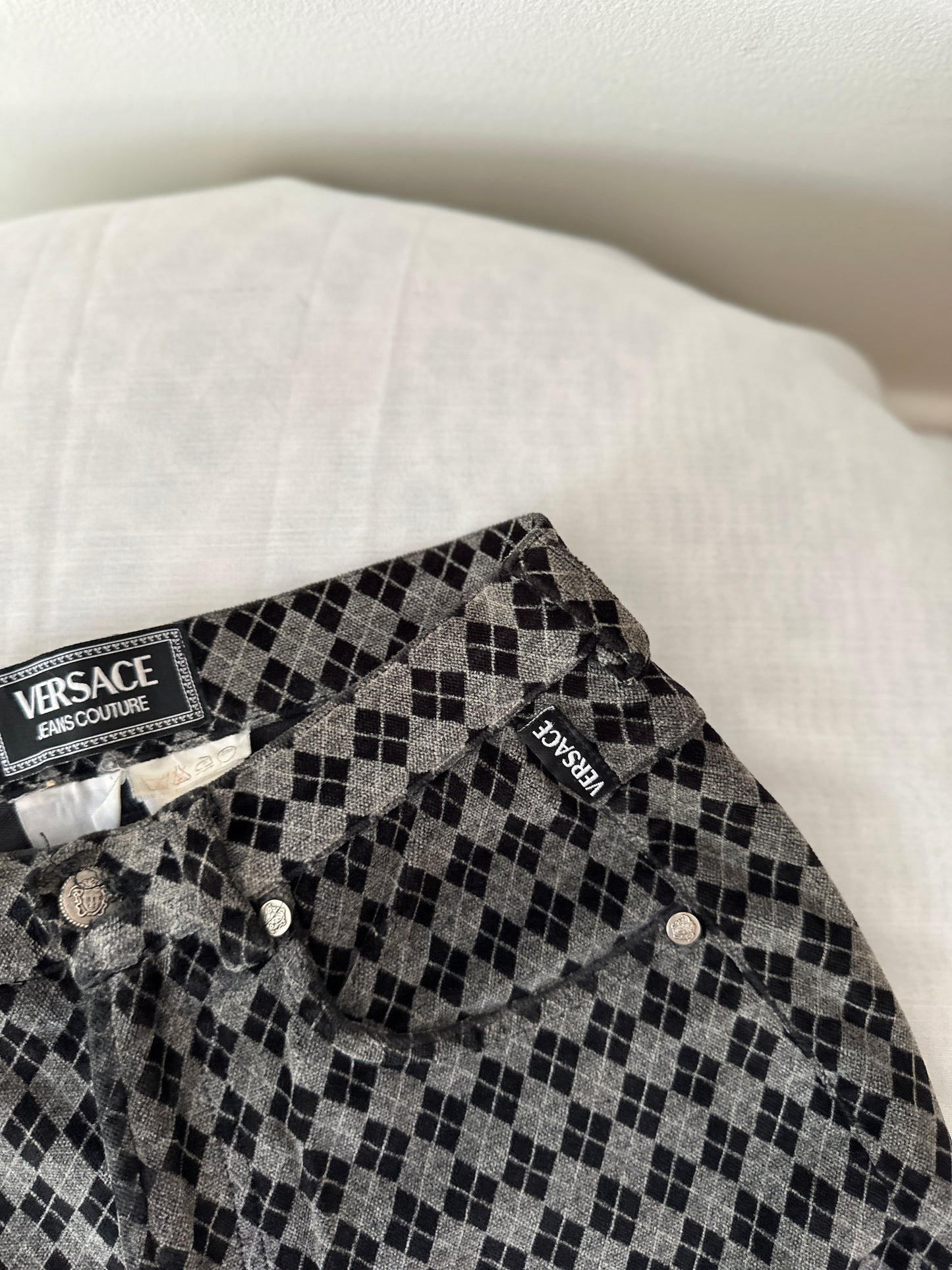 Versace diamond pattern velvet pants