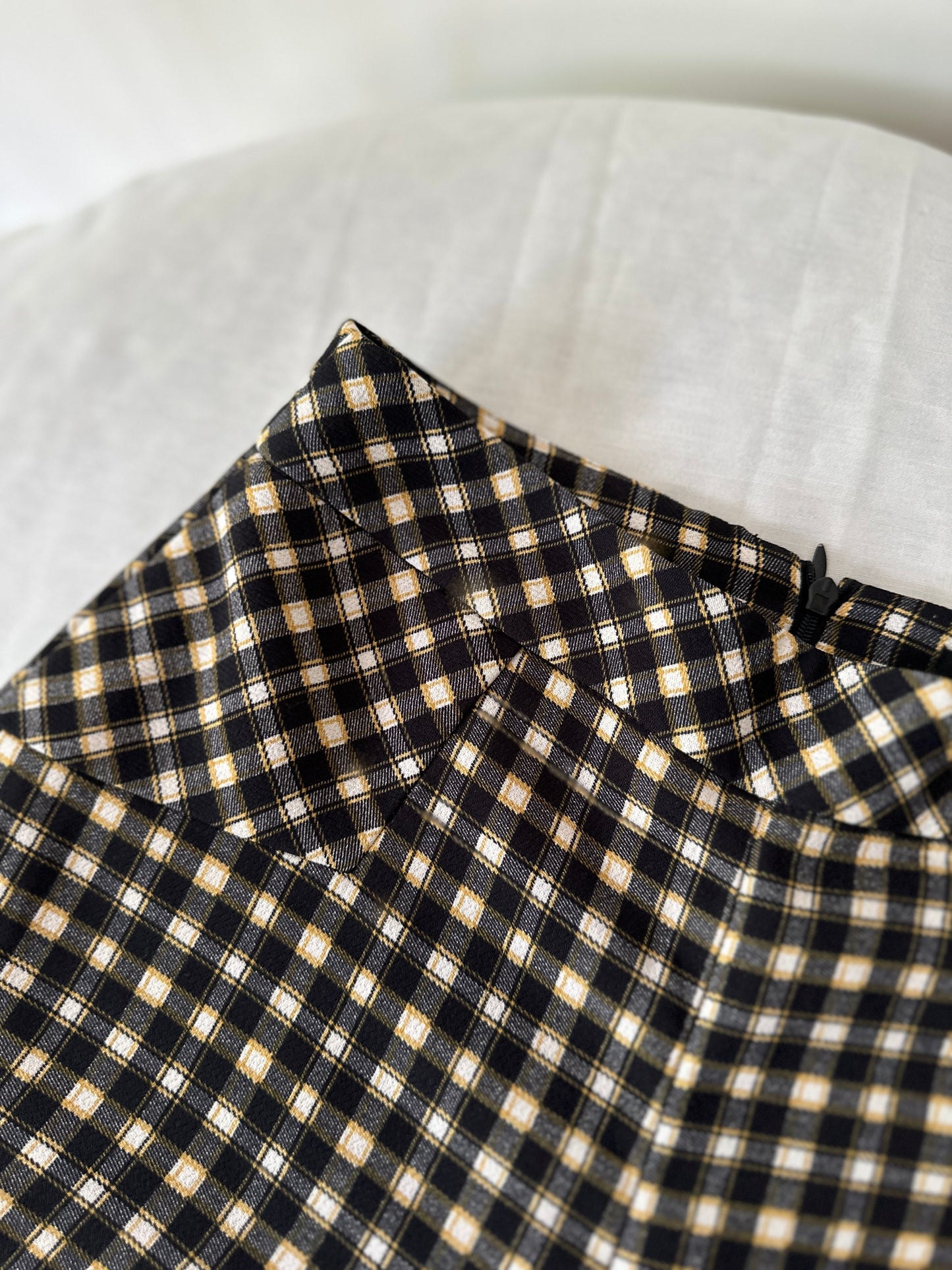 black/yellow gingham flared trousers