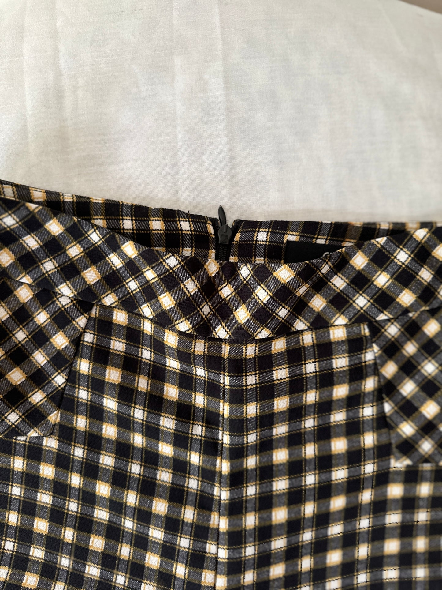 black/yellow gingham flared trousers