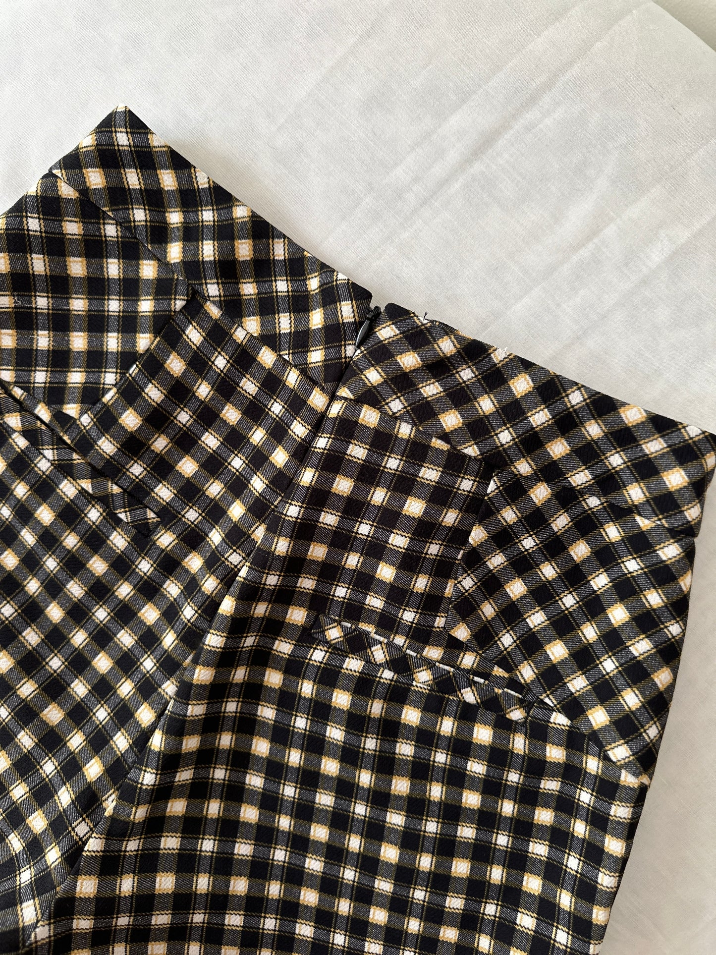 black/yellow gingham flared trousers