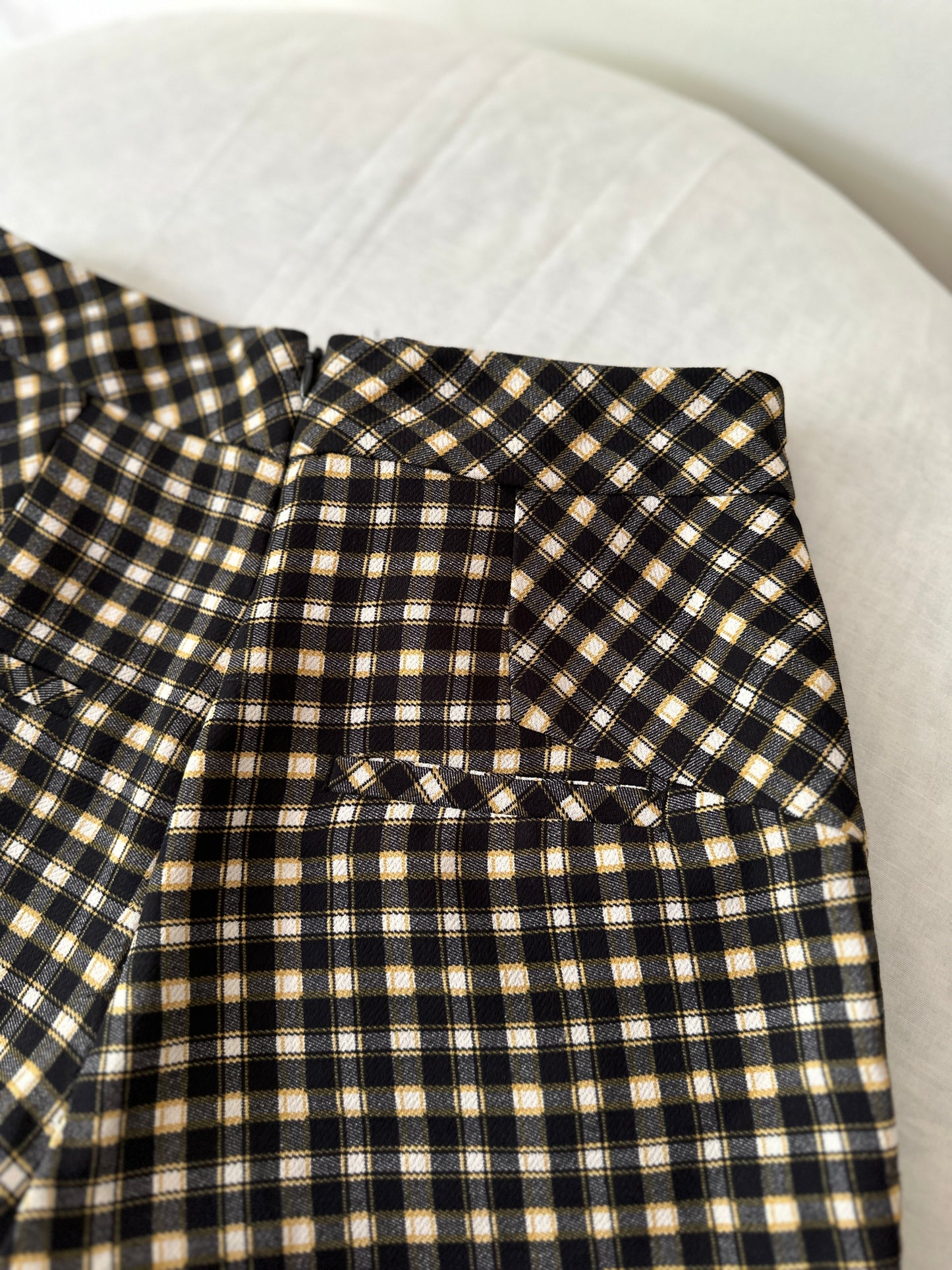 black/yellow gingham flared trousers
