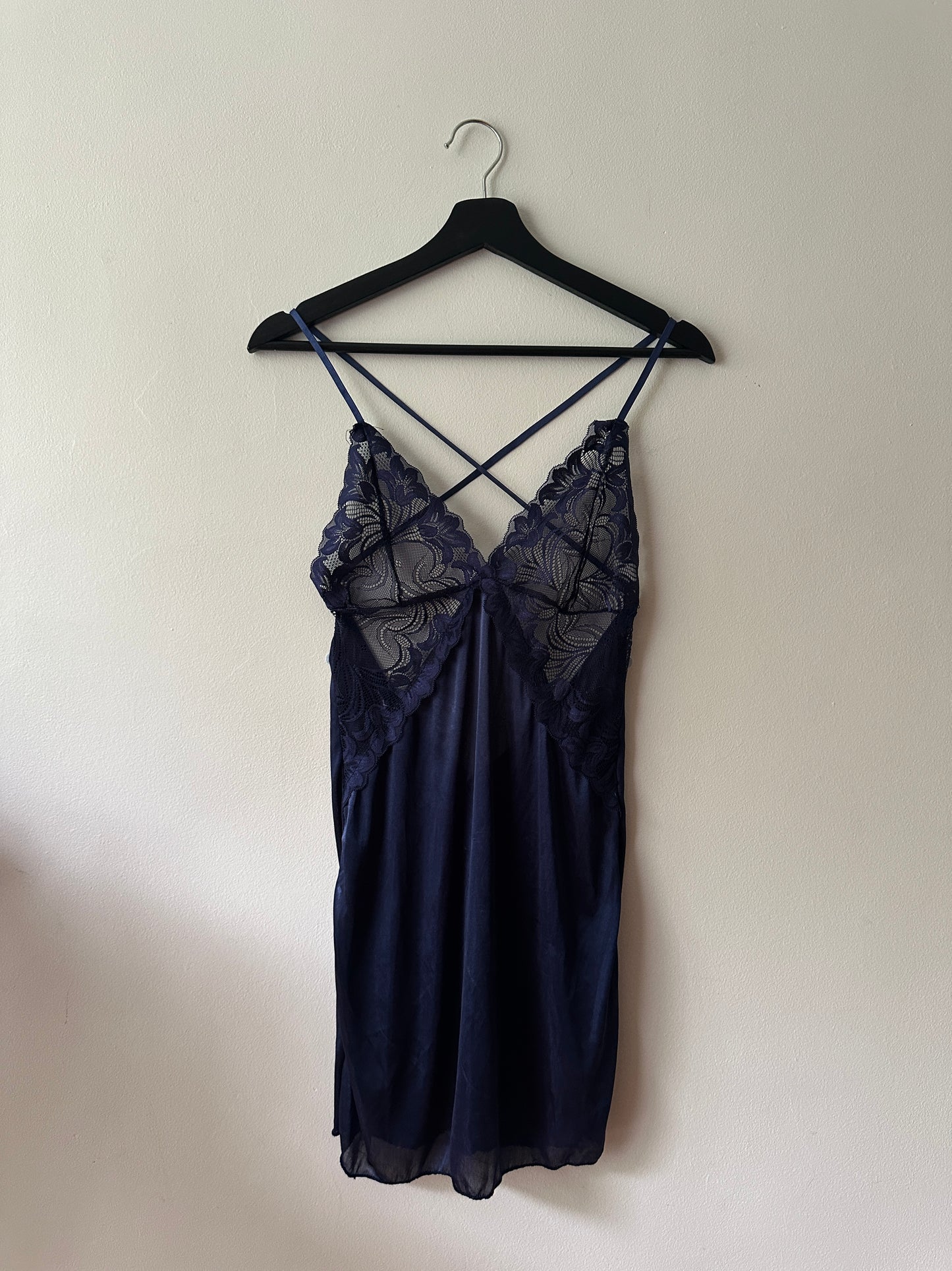 navy lace slip blouse