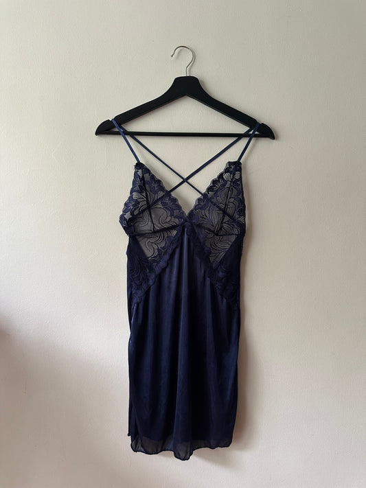 navy lace slip blouse