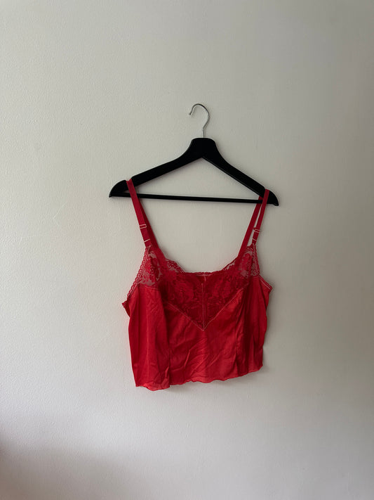 red dyed cut-off slip top