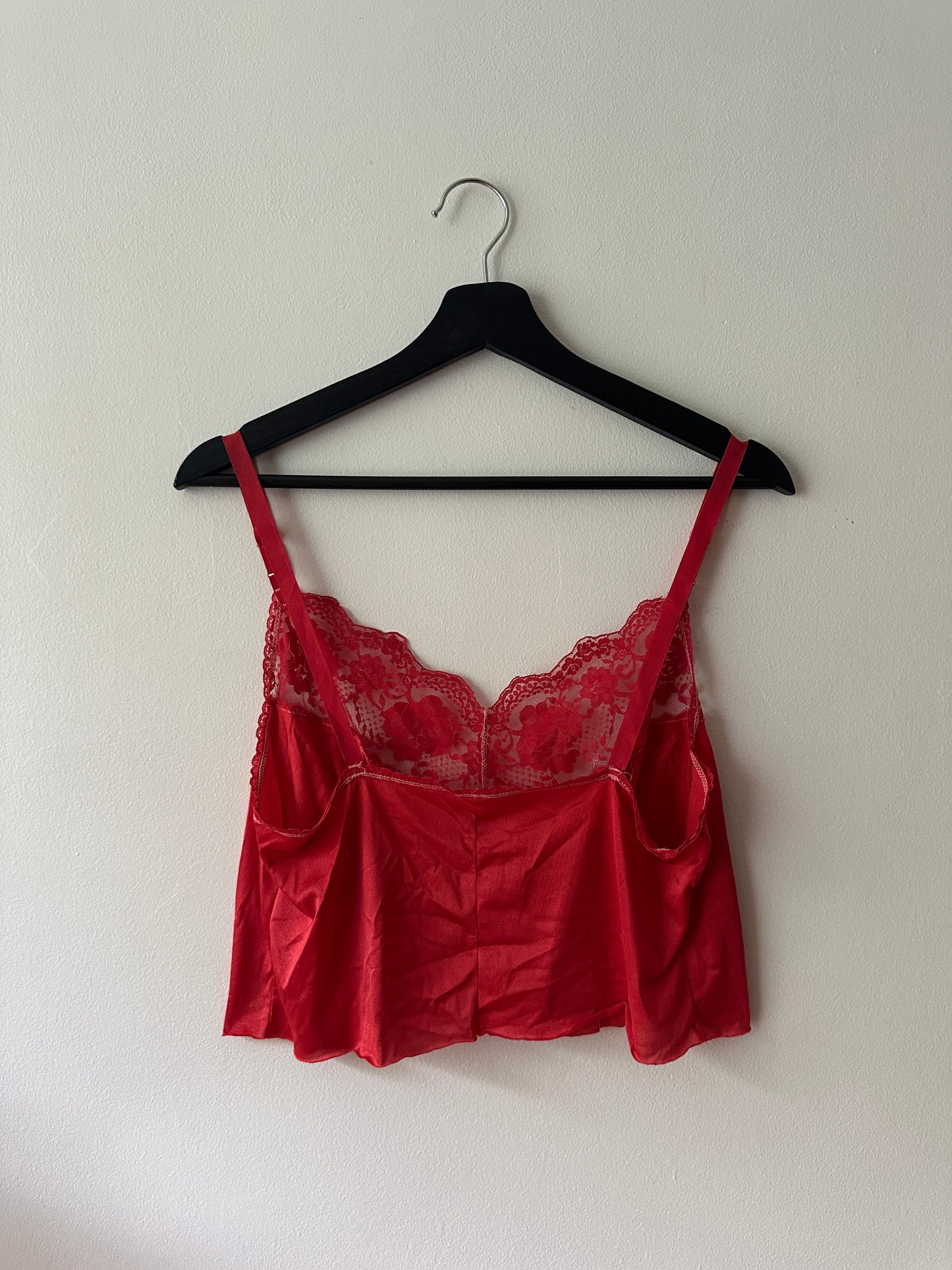 red dyed cut-off slip top