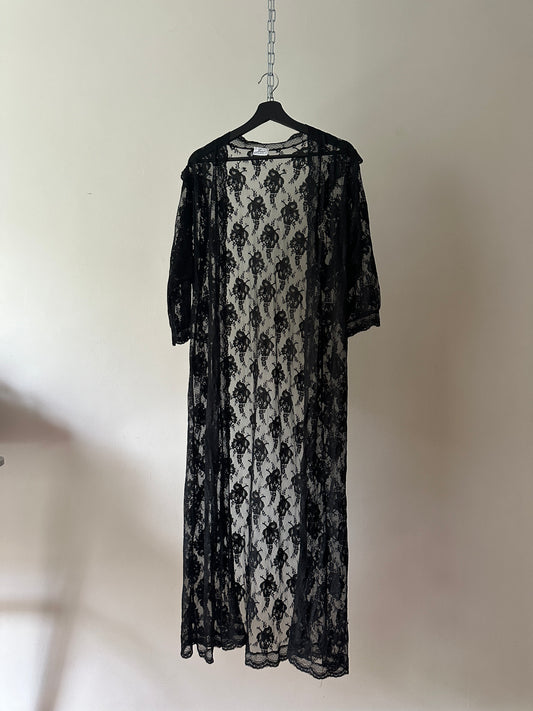 black pure lace long dressing gown