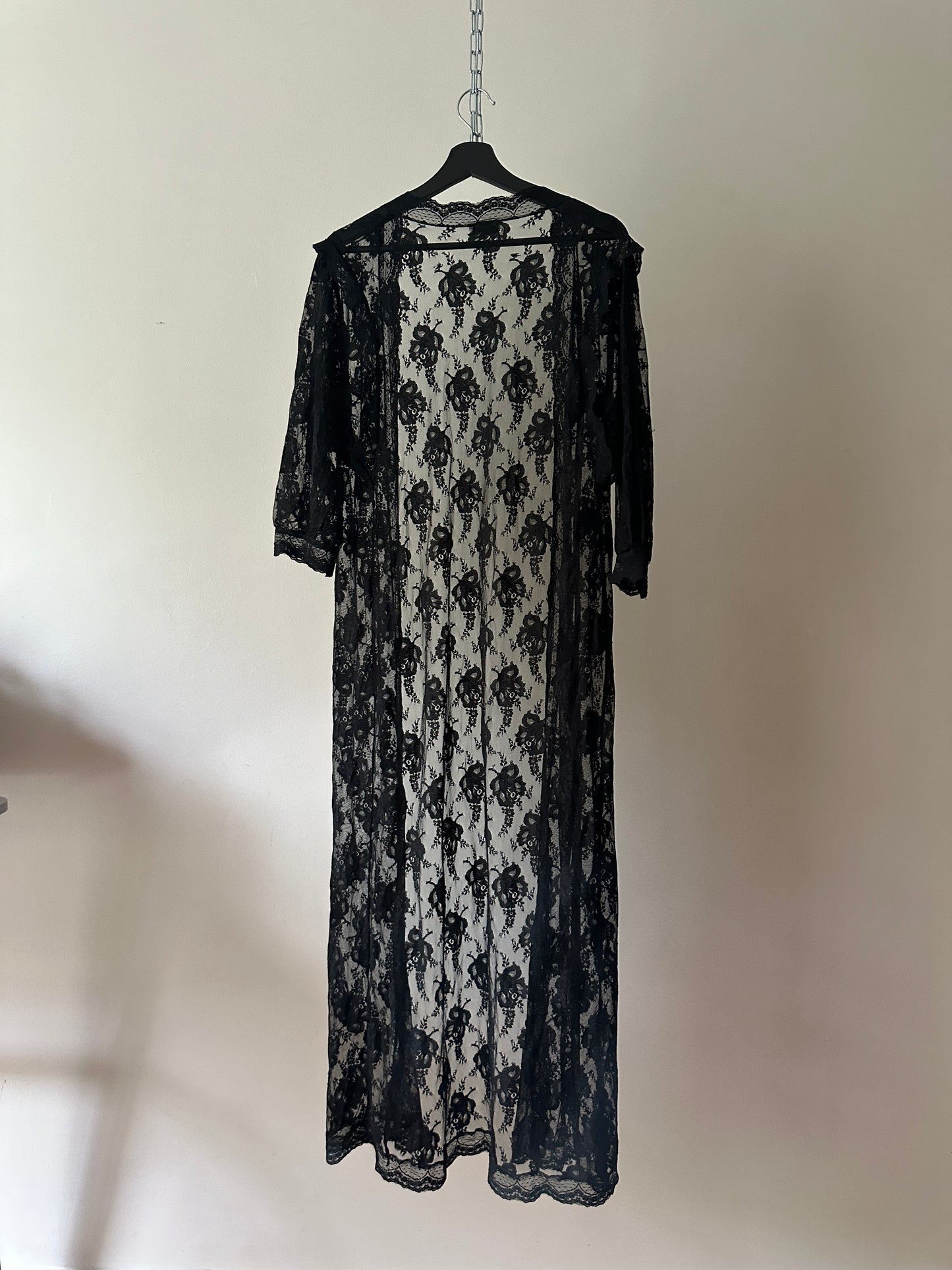black pure lace long dressing gown