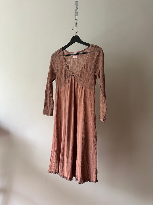 brown dyed long sleeve lace slip