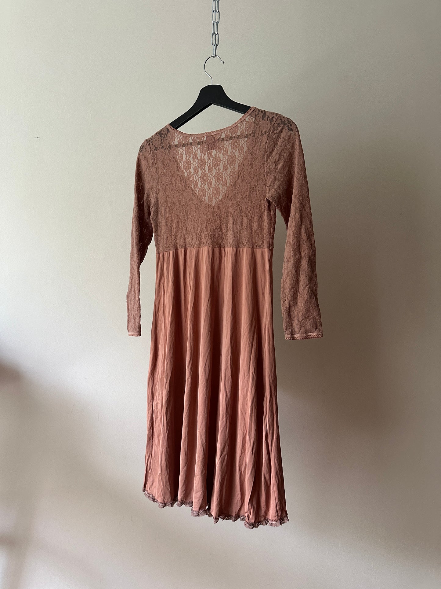 brown dyed long sleeve lace slip