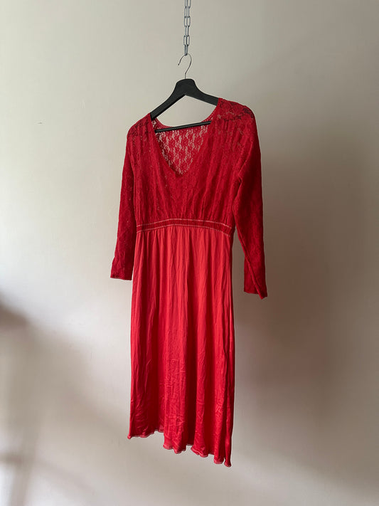 red dyed long sleeve lace slip