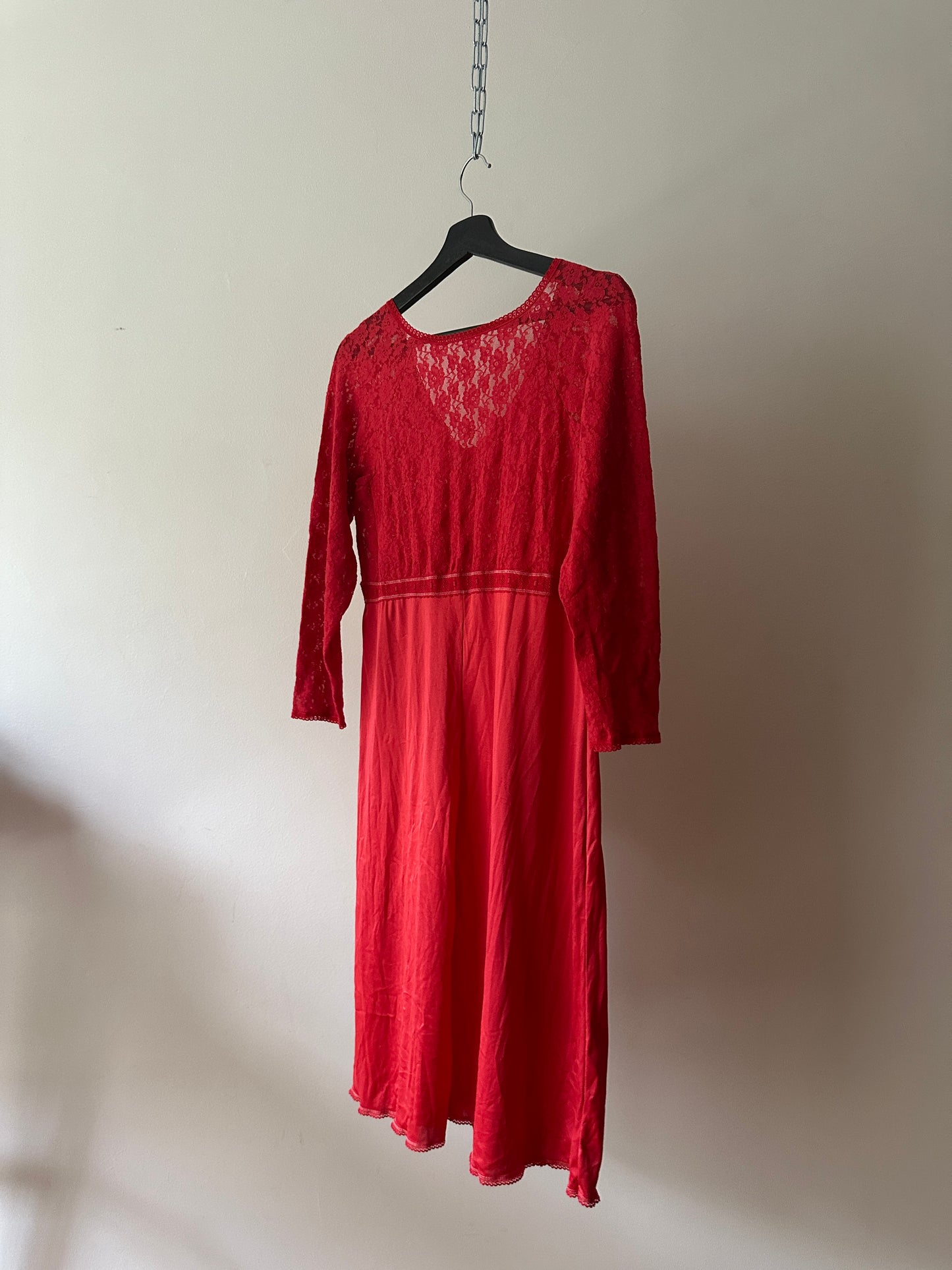 red dyed long sleeve lace slip