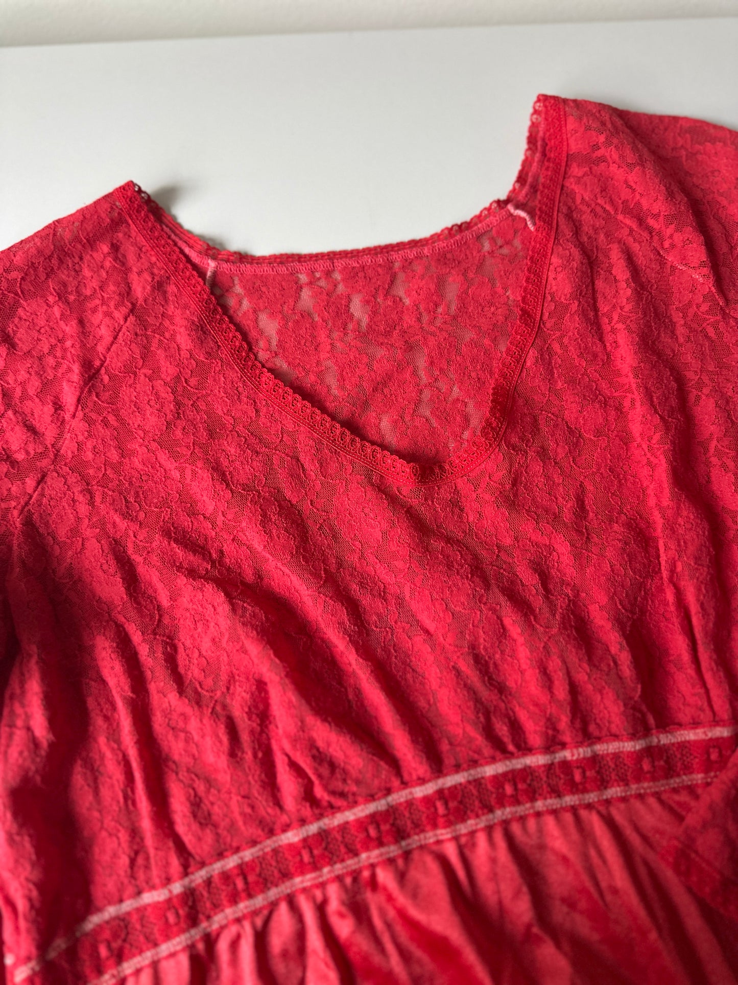 red dyed long sleeve lace slip