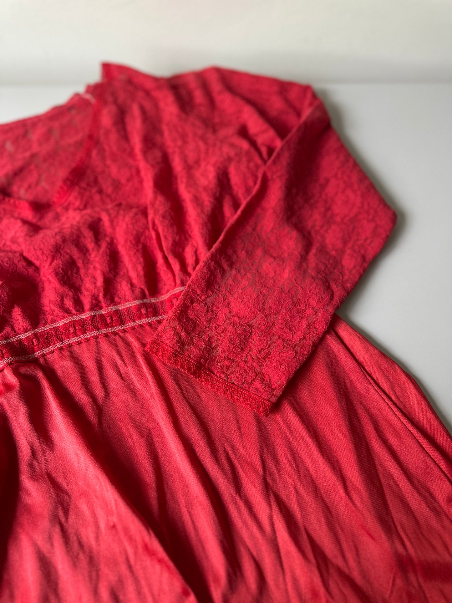 red dyed long sleeve lace slip