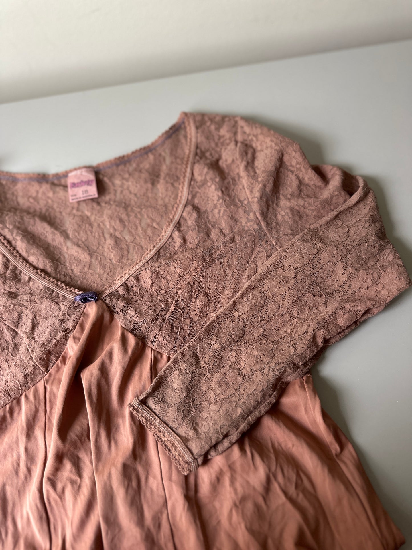 brown dyed long sleeve lace slip